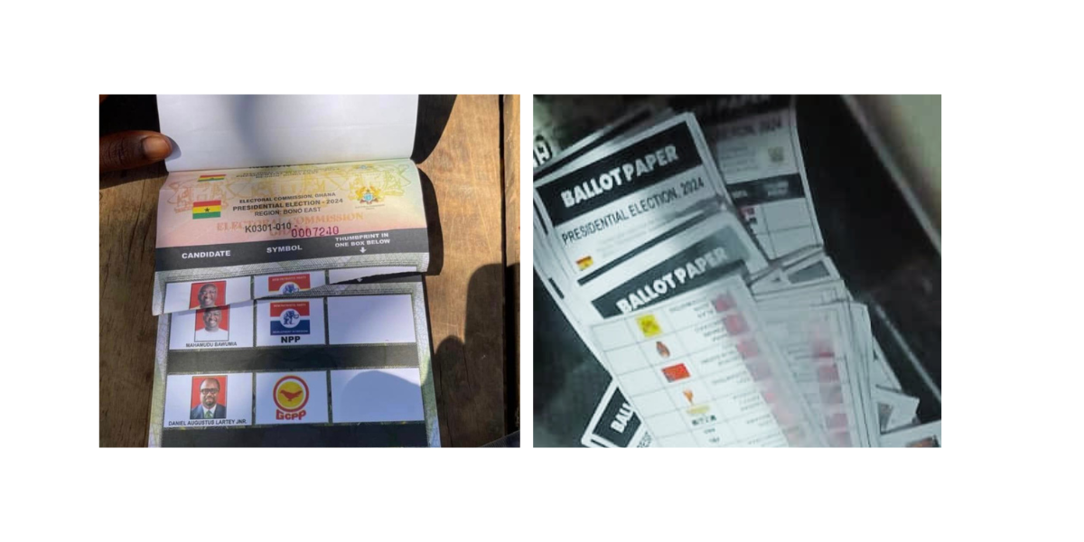 Fig 1: Official ballot papers versus alleged pre-thumb printed ballot paper found in Royal N Hotel in Pokuase